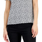 Camiseta feminina estampada Alfani, gola redonda, preta, tamanho pequeno