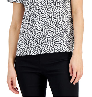 Camiseta feminina estampada Alfani, gola redonda, preta, tamanho pequeno