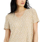 Camiseta feminina estampada Alfani com decote em V, marrom, tamanho extragrande