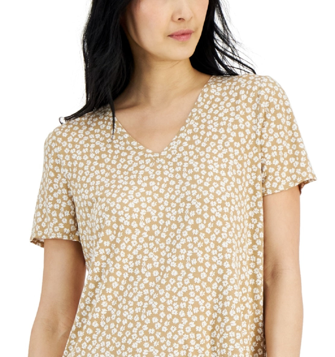 Camiseta feminina estampada Alfani com decote em V, marrom, tamanho extragrande