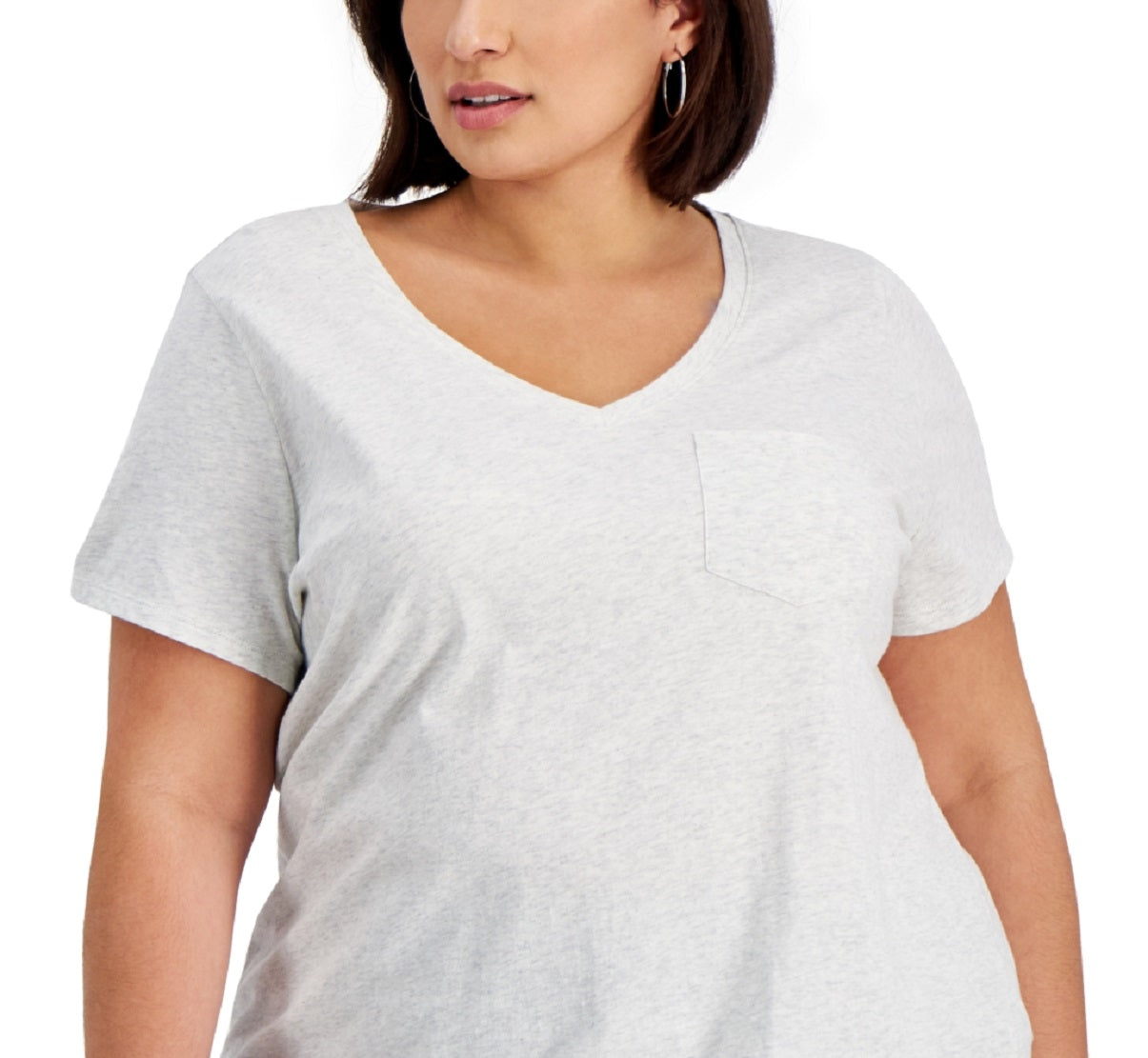 Blusa feminina de algodão liso com decote em V, cinza, tamanho 0X, estilo &amp; co