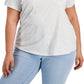Blusa feminina de algodão liso com decote em V, cinza, tamanho 0X, estilo &amp; co