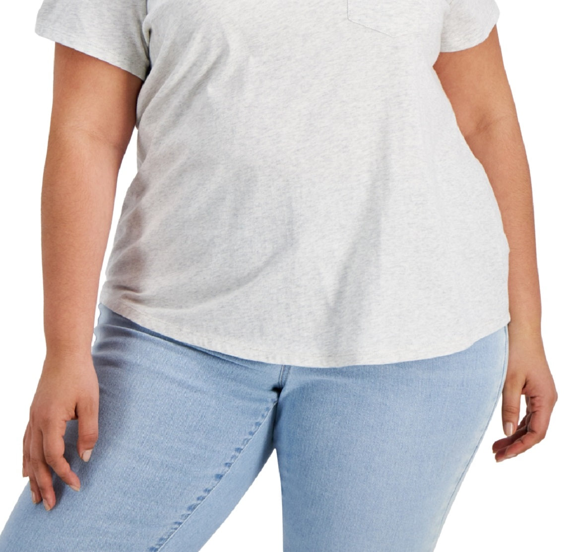 Blusa feminina de algodão liso com decote em V, cinza, tamanho 0X, estilo &amp; co