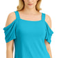 JM Collection Blusa feminina com ombros descobertos, azul, tamanho extragrande