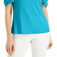 JM Collection Blusa feminina com ombros descobertos, azul, tamanho extragrande
