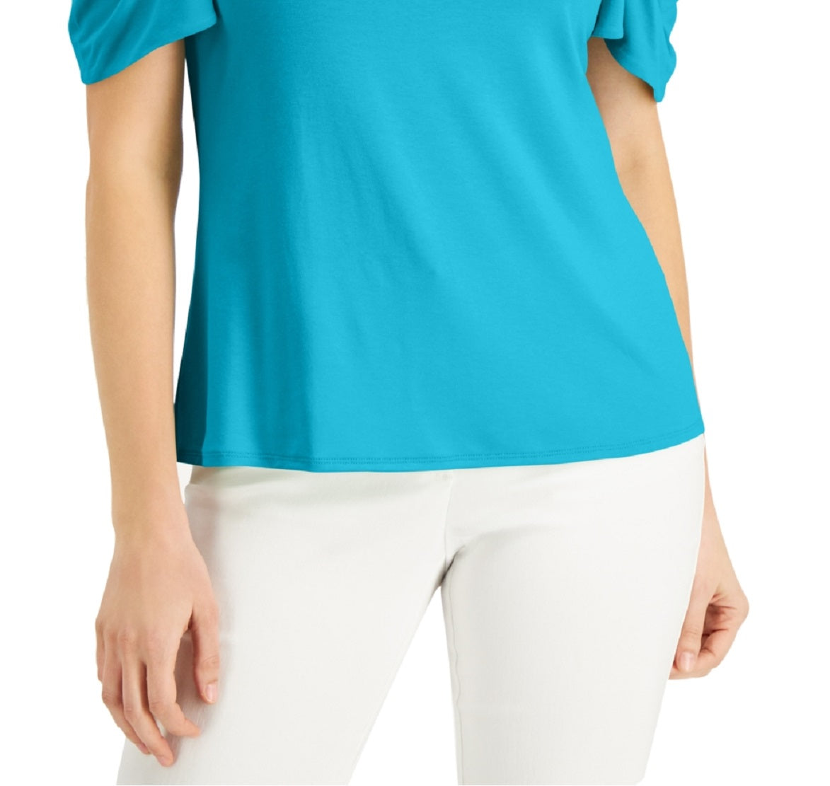 JM Collection Blusa feminina com ombros descobertos, azul, tamanho extragrande