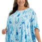 JM Collection Poncho feminino estampado de gaze azul tamanho 0X
