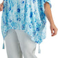 JM Collection Poncho feminino estampado de gaze azul tamanho 0X