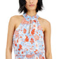 Blusa feminina estampada com gola falsa, tamanho extragrande, azul, da INC International Concepts