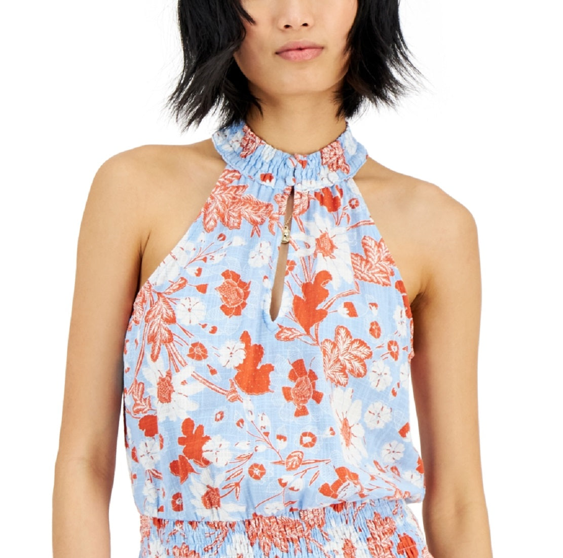 Blusa feminina estampada com gola falsa, tamanho extragrande, azul, da INC International Concepts