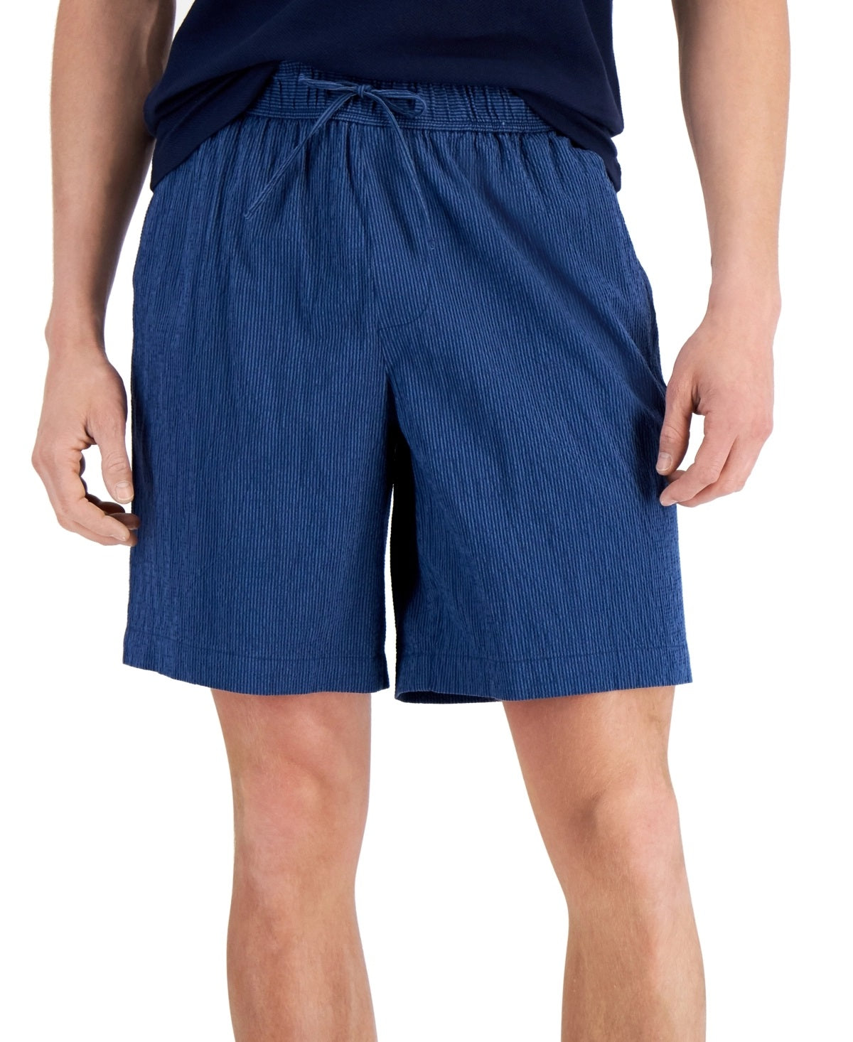 Alfani Masculino Regular Fit Yarn Dyed Stripe Seersucker Shorts Azul Tamanho X-G
