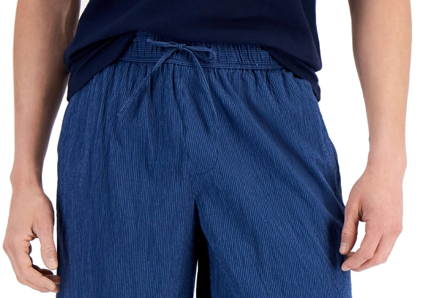 Alfani Masculino Regular Fit Yarn Dyed Stripe Seersucker Shorts Azul Tamanho X-G