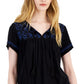 Top feminino bordado com decote dividido, preto, tamanho pequeno, estilo &amp; co