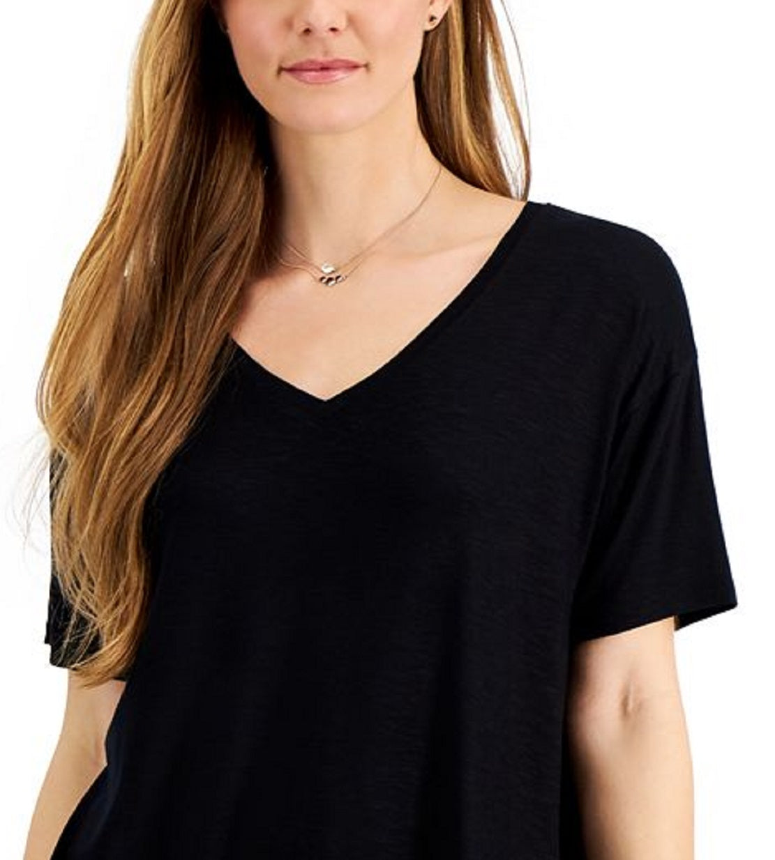Camiseta feminina estilo &amp; co com decote em V drapeado, preta, tamanho GG