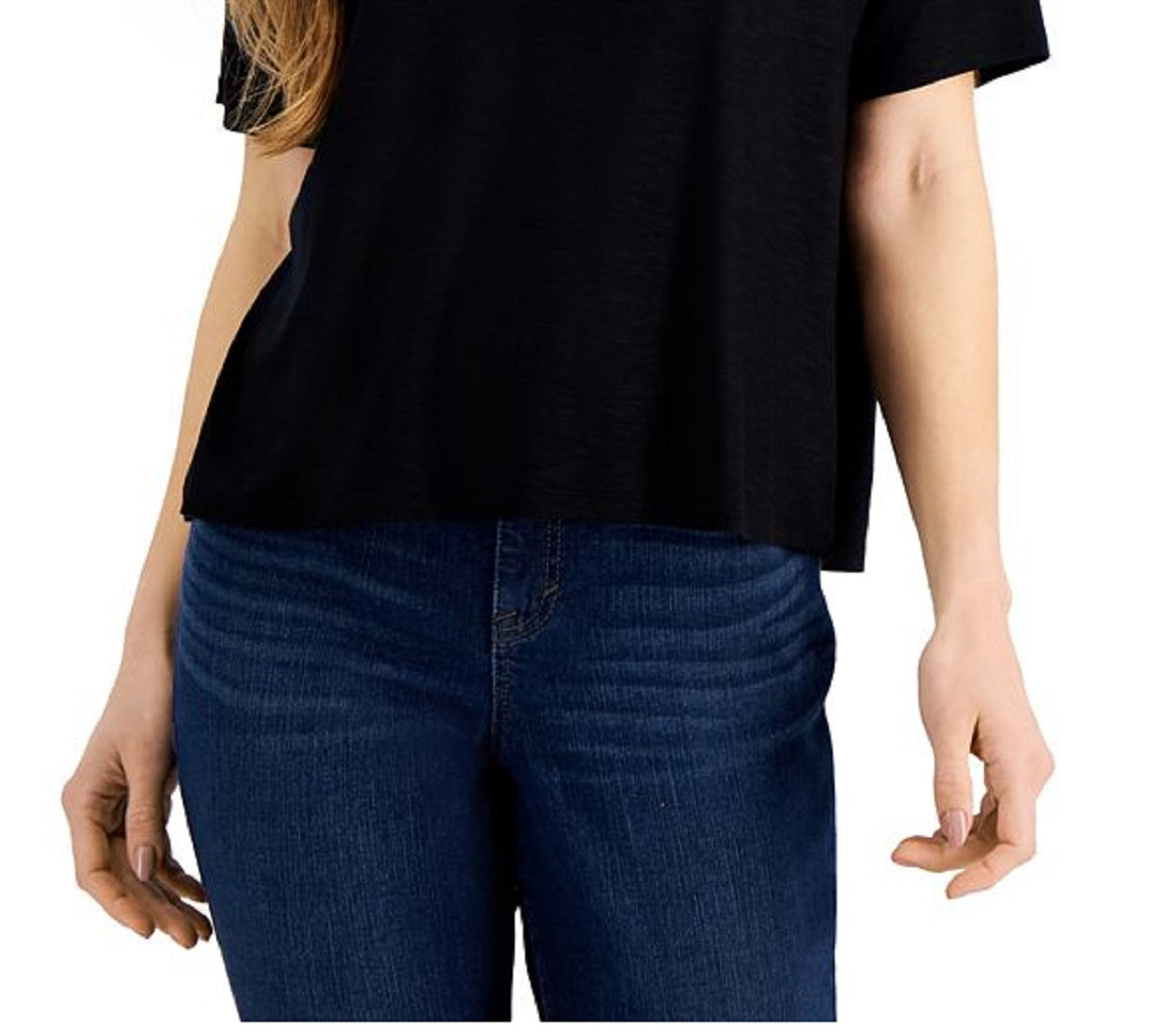 Camiseta feminina estilo &amp; co com decote em V drapeado, preta, tamanho GG