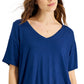 Camiseta feminina estilo &amp; co, gola V drapeada, azul, tamanho extrapequeno