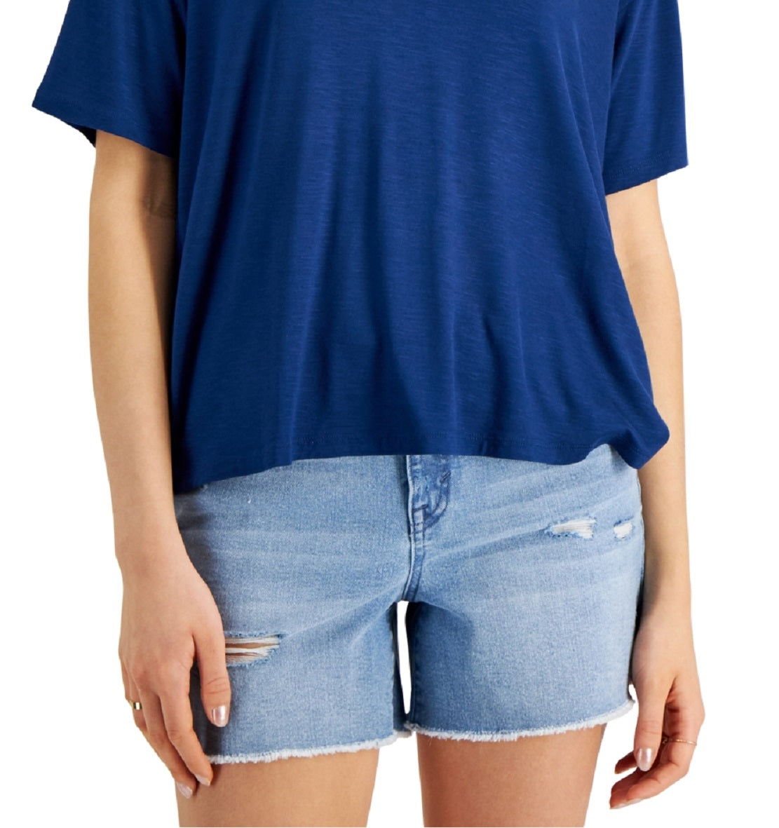 Camiseta feminina estilo &amp; co, gola V drapeada, azul, tamanho extrapequeno