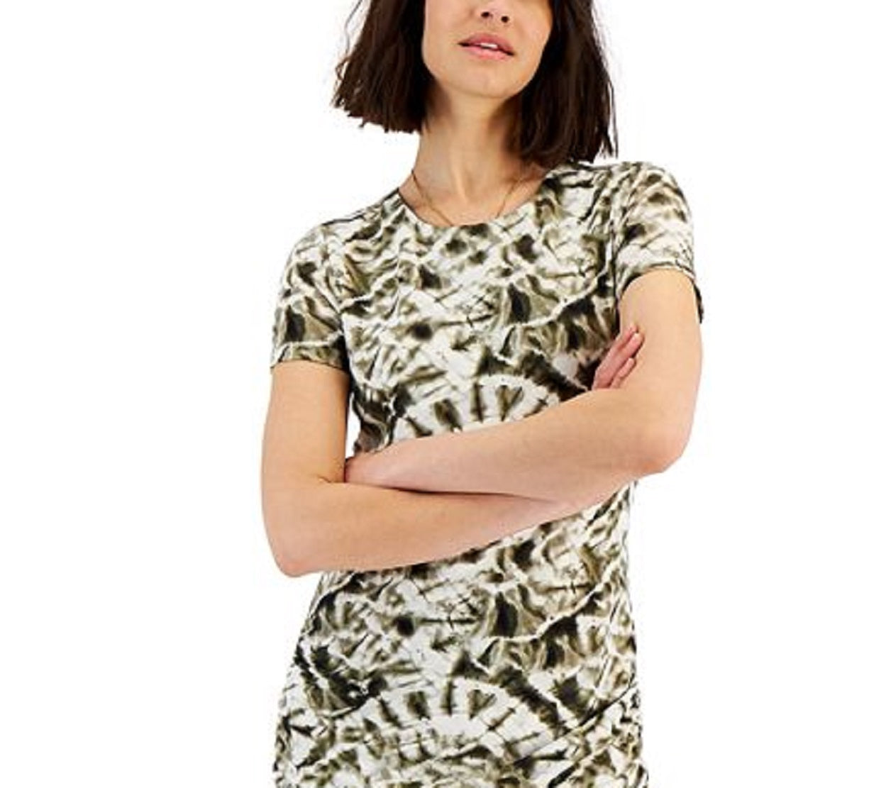 Vestido justo feminino com estampa tie-dye e franzido, tamanho pequeno, verde, da INC International Concepts