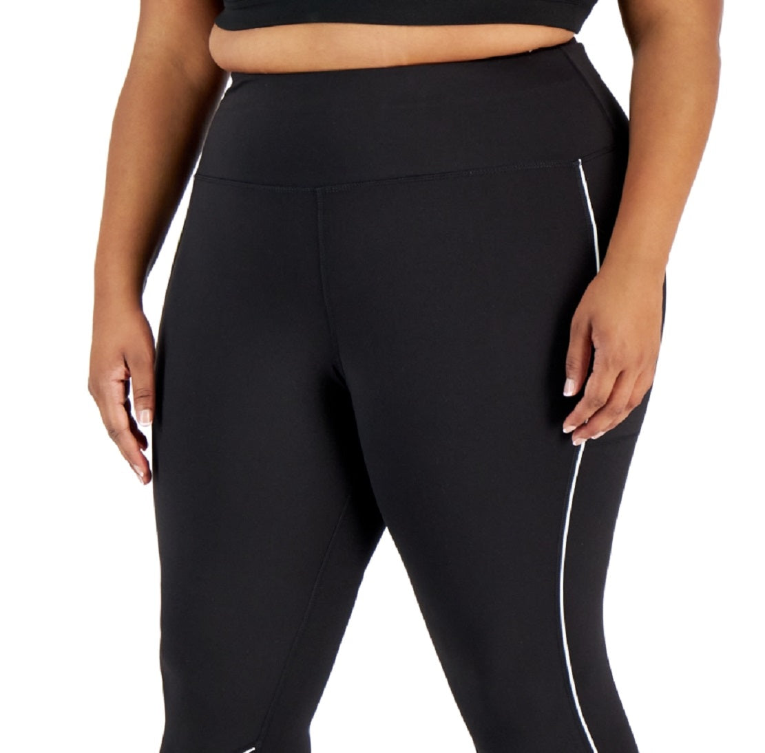 Leggings de compressão 7/8 com blocos de cores femininas ID Ideology, pretas, tamanho 1X
