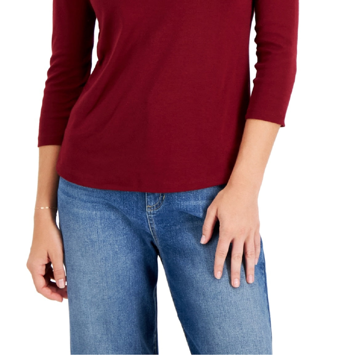 Charter Club Feminino Pima Algodão Botão Ombro Top Vermelho Tamanho Pequeno Médio