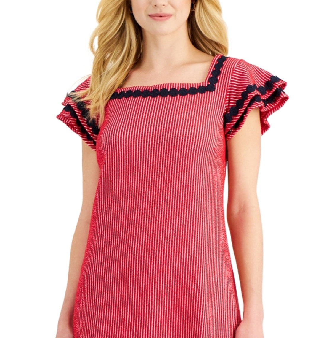 Vestido feminino Charter Club com mangas esvoaçantes, vermelho, tamanho X-S