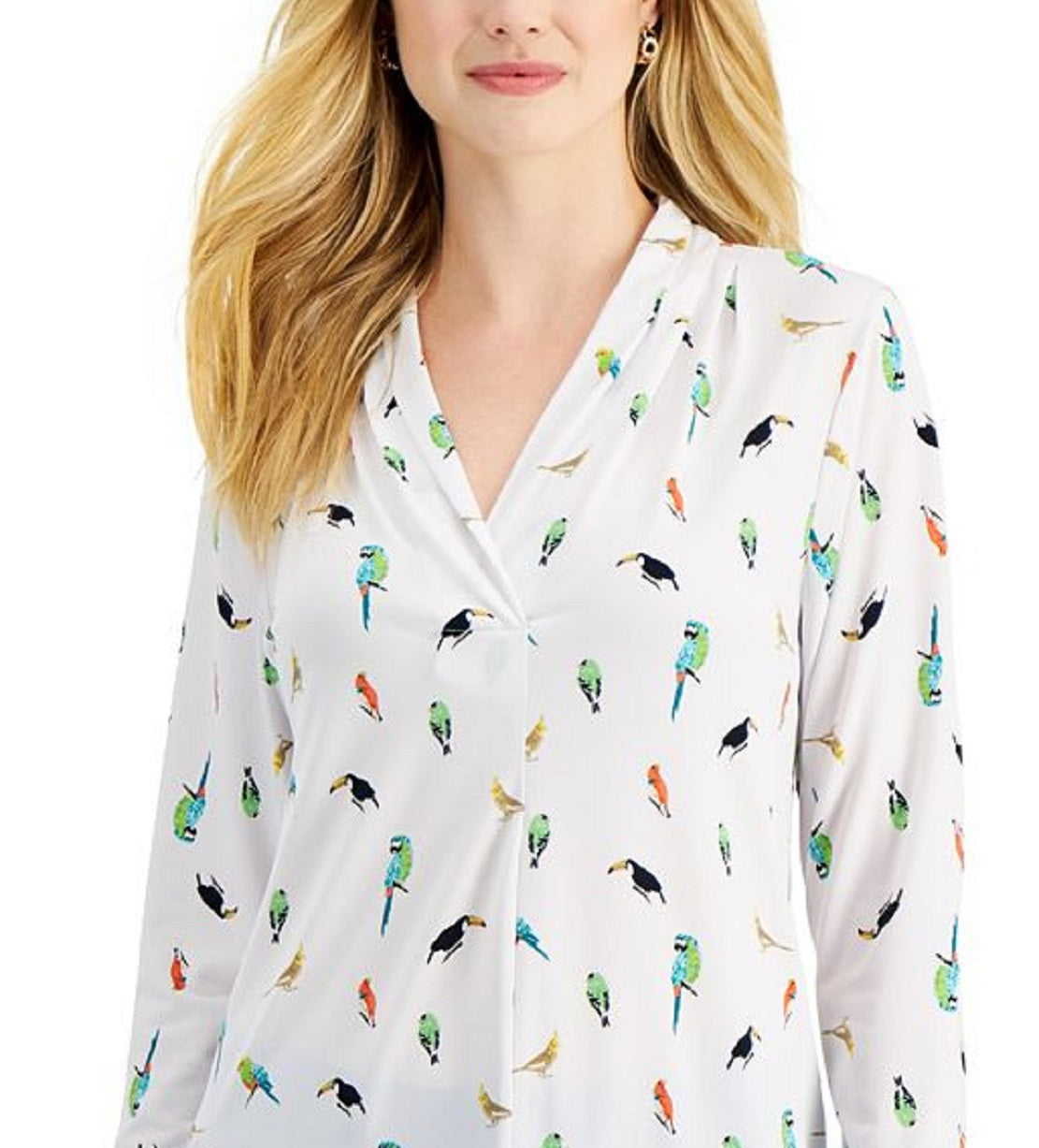 Blusa feminina Charter Club Jungle Bird, branca, tamanho pequeno e pequeno
