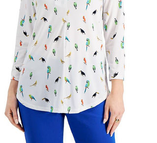 Blusa feminina Charter Club Jungle Bird, branca, tamanho pequeno e pequeno