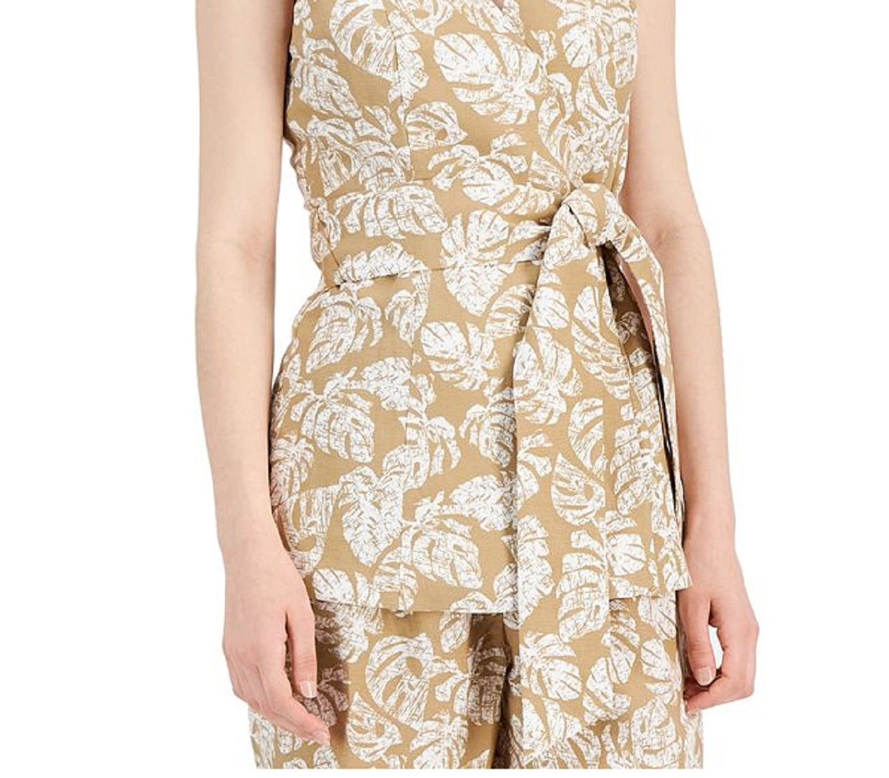 Blusa feminina Alfani sem mangas com amarração frontal, marrom, tamanho médio