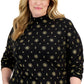 Blusa feminina Karen Scott com estampa de gola falsa e estampa de Natal, preta, tamanho 0X