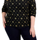 Blusa feminina Karen Scott com estampa de gola falsa e estampa de Natal, preta, tamanho 0X