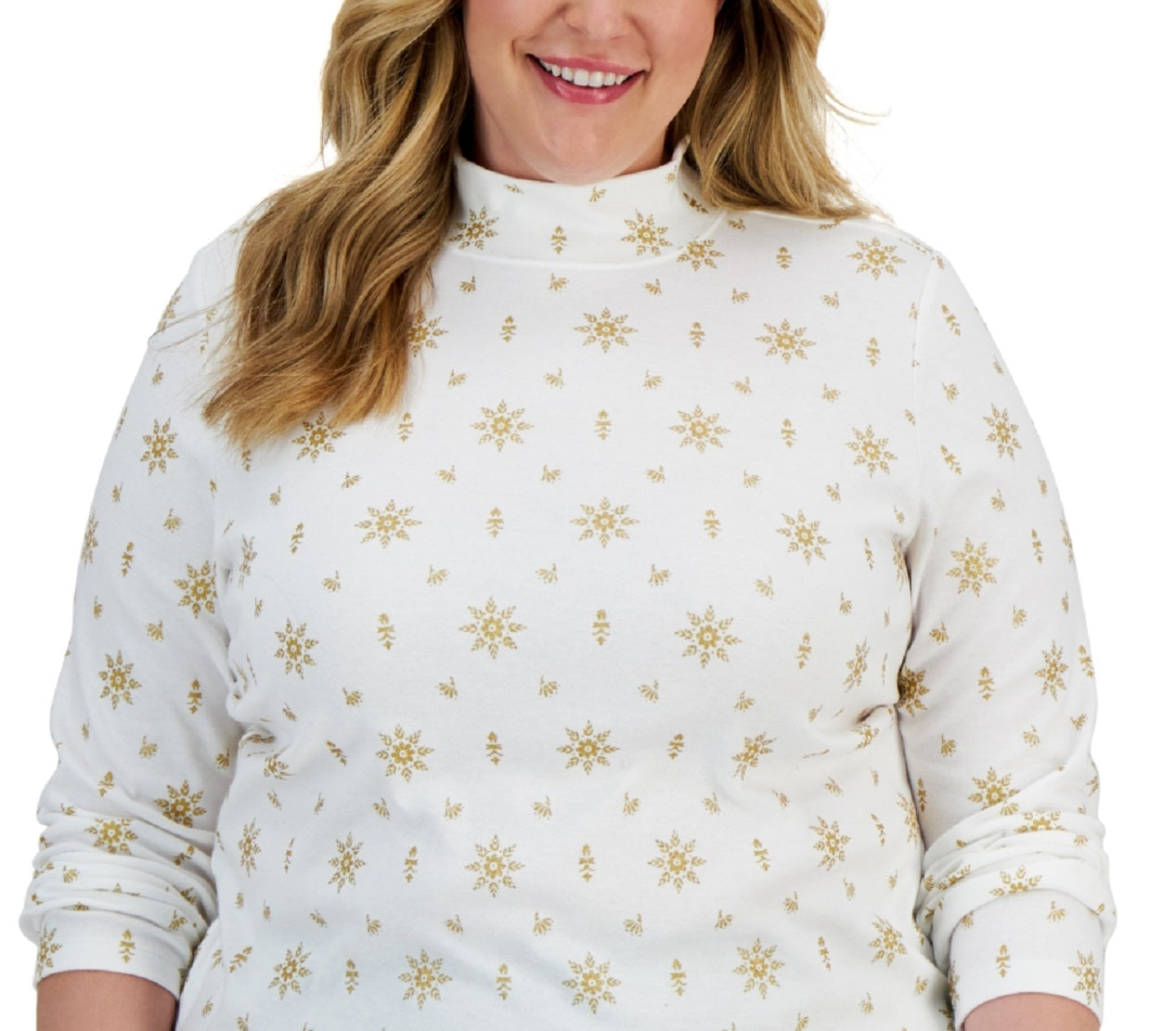 Blusa feminina Karen Scott com estampa de gola falsa para o feriado, branca, tamanho 1X