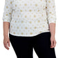 Blusa feminina Karen Scott com estampa de gola falsa para o feriado, branca, tamanho 1X