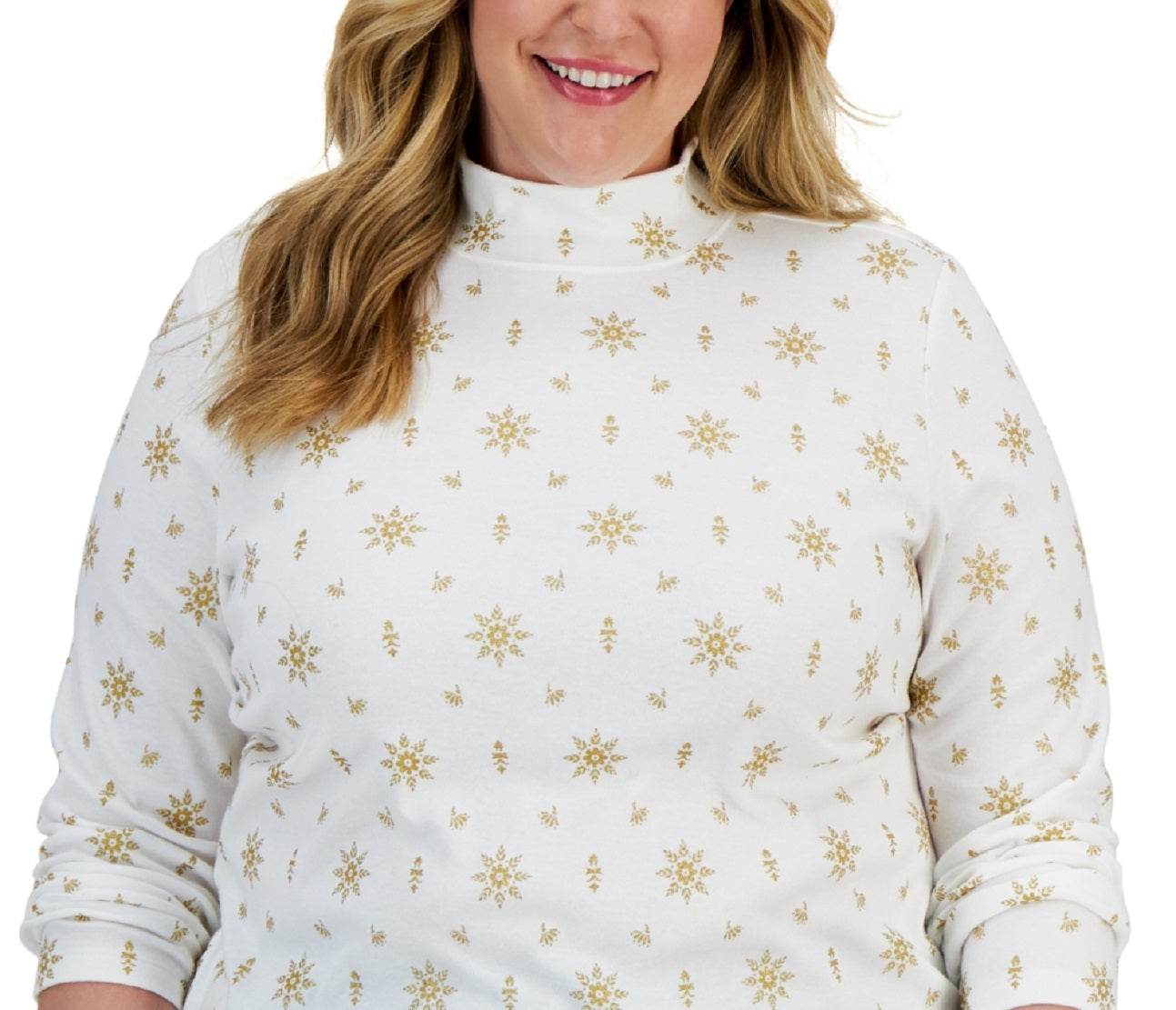 Blusa feminina Karen Scott com estampa de gola falsa e estampa de Natal, branca, tamanho 2X