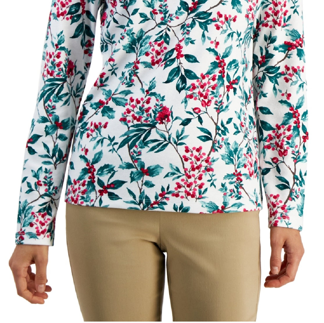 Karen Scott Blusa Feminina Estampada Gola Careca Branca Tamanho Pequeno