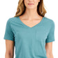 Camiseta feminina de algodão com decote em V, estilo &amp; co, verde, tamanho pequeno pequeno