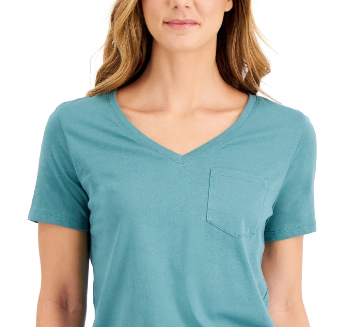 Camiseta feminina de algodão com decote em V, estilo &amp; co, verde, tamanho pequeno pequeno