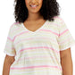 Camiseta feminina listrada de algodão estilo &amp; co rosa tamanho 3X