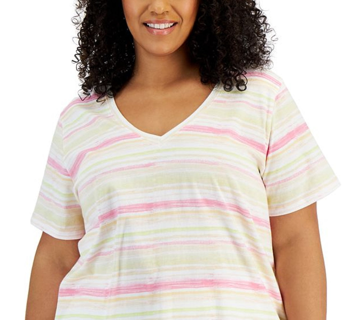 Camiseta feminina listrada de algodão estilo &amp; co rosa tamanho 3X