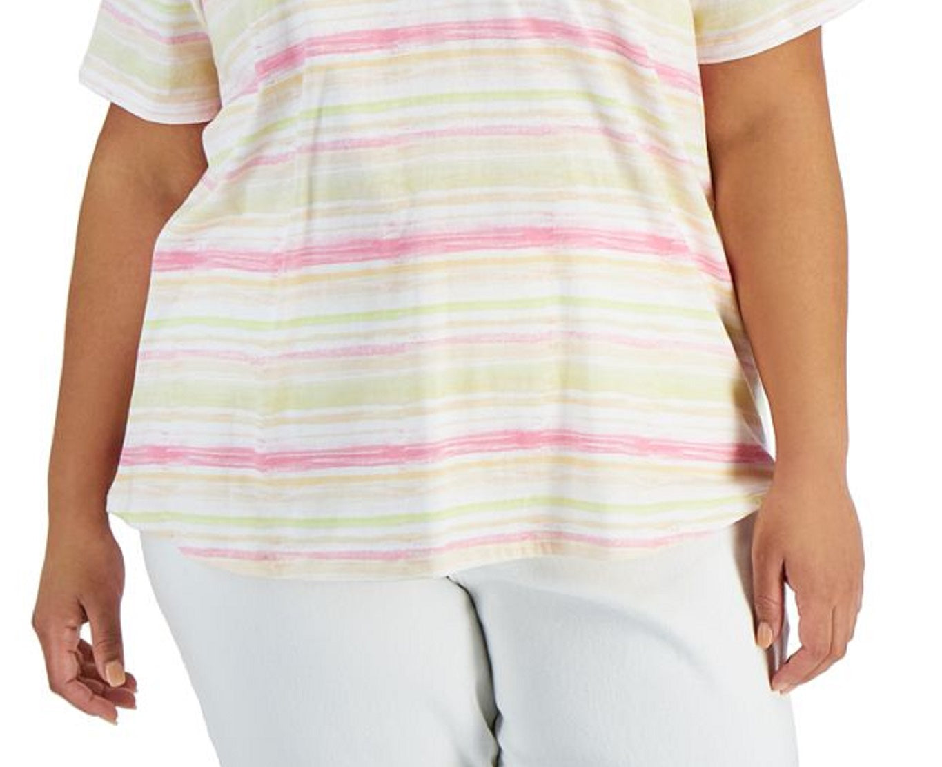 Camiseta feminina listrada de algodão estilo &amp; co rosa tamanho 3X