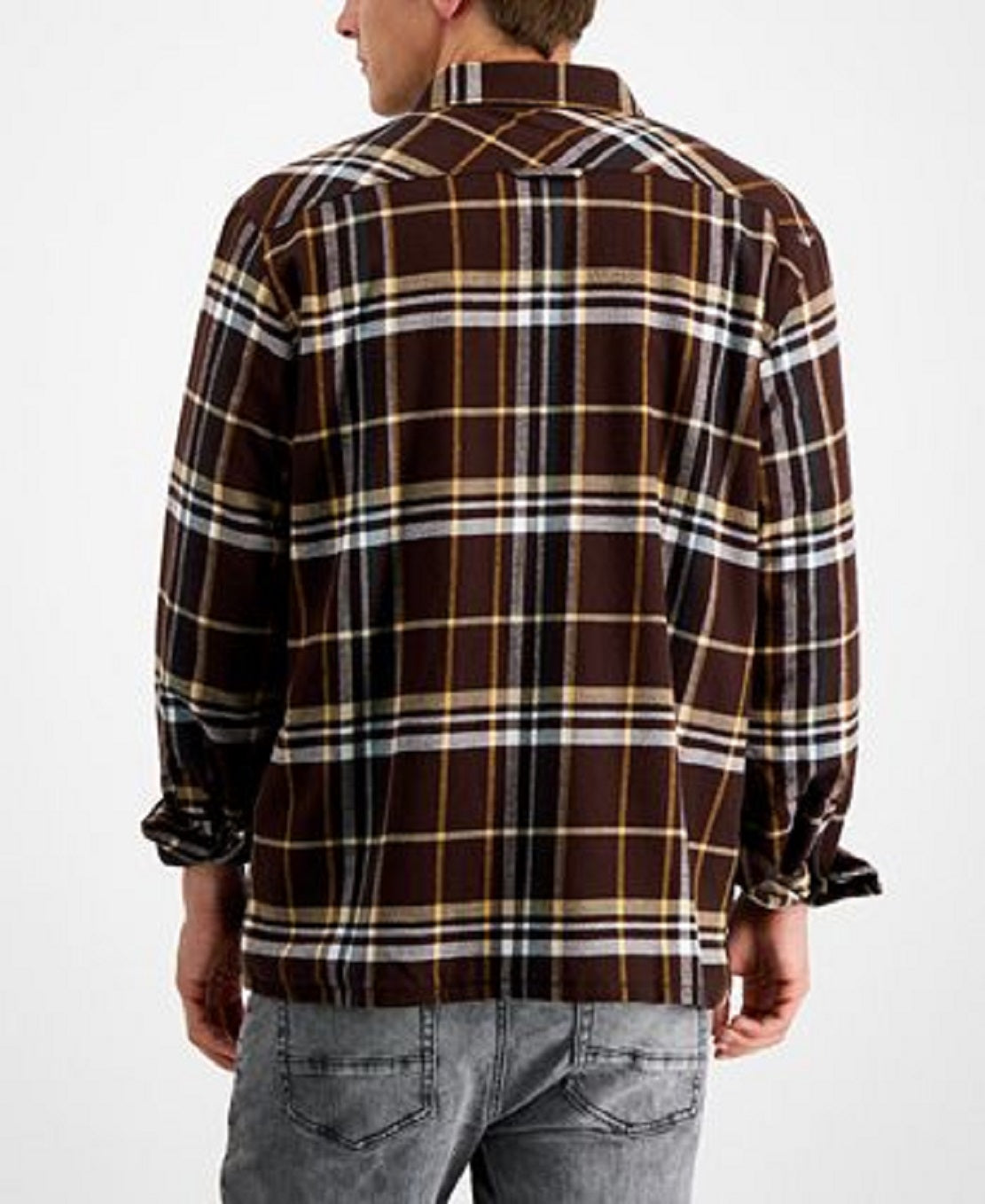 Camisa de flanela Randy masculina Sun + Stone, marrom, tamanho médio