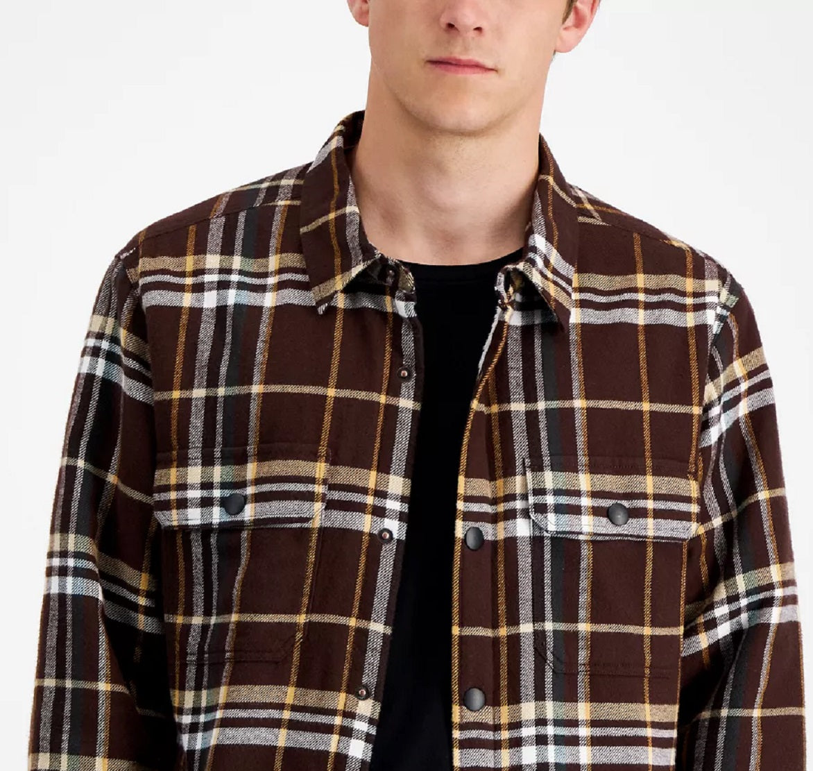 Camisa de flanela Randy masculina Sun + Stone, marrom, tamanho médio