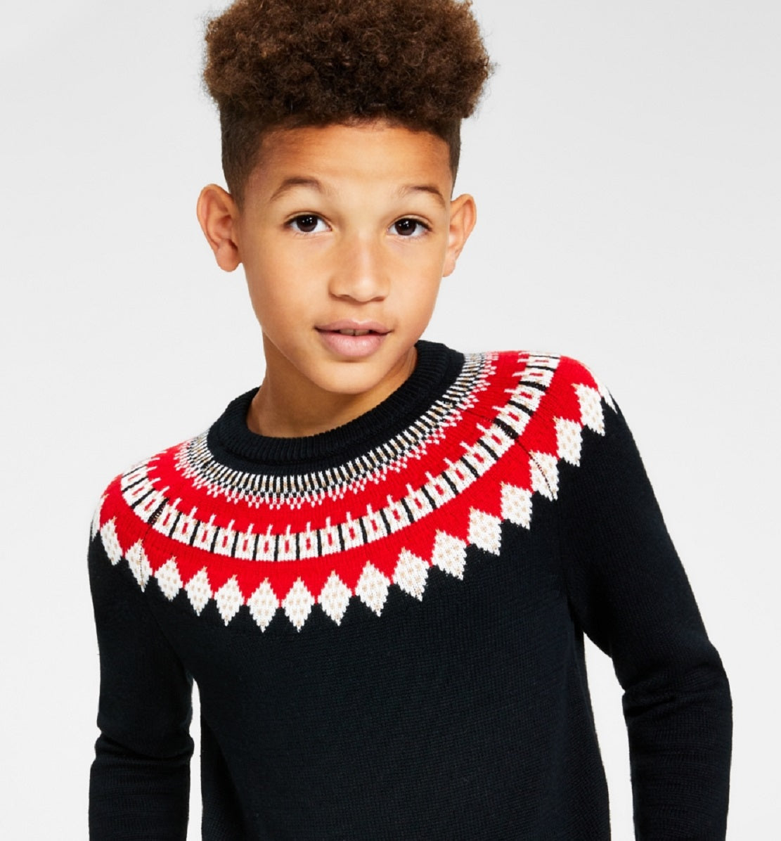 Charter Club Big Boy's Fair Isle Mock Neck Holiday Sweater Preto Tamanho Médio