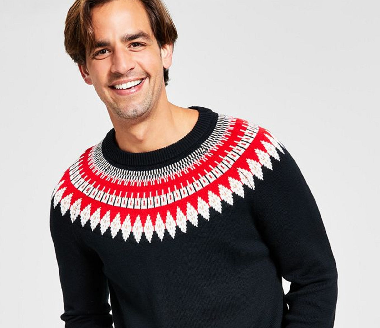 Suéter de gola falsa Fair Isle masculino Charter Club para festas, preto, tamanho extragrande