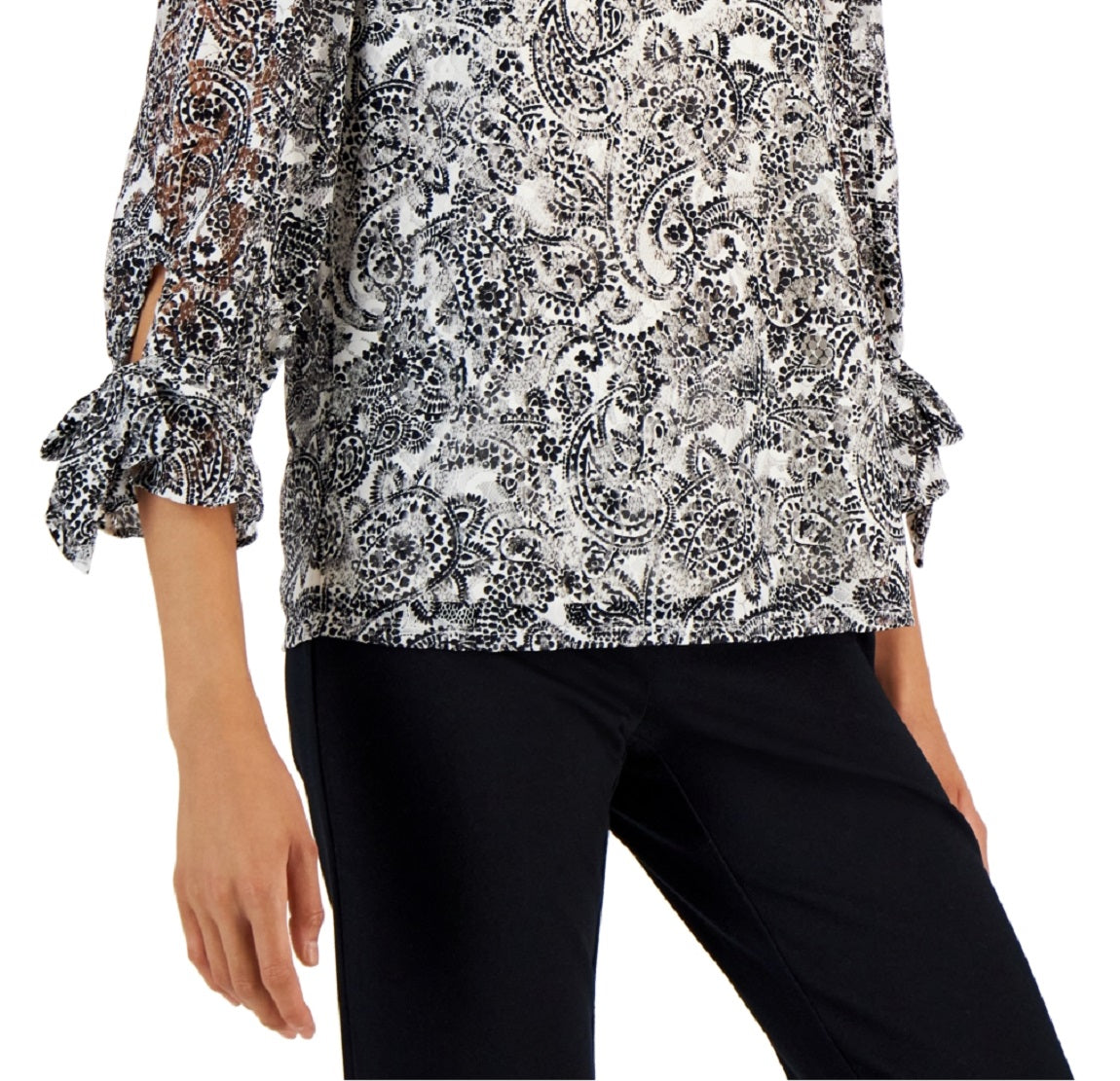 Top de renda com estampa paisley feminino Charter Club, preto, tamanho médio