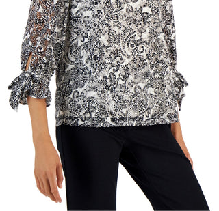 Top de renda com estampa paisley feminino Charter Club, preto, tamanho médio