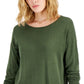 Suéter feminino de manga comprida com decote canoa e bainha de degrau INC International Concepts, verde, tamanho X-S