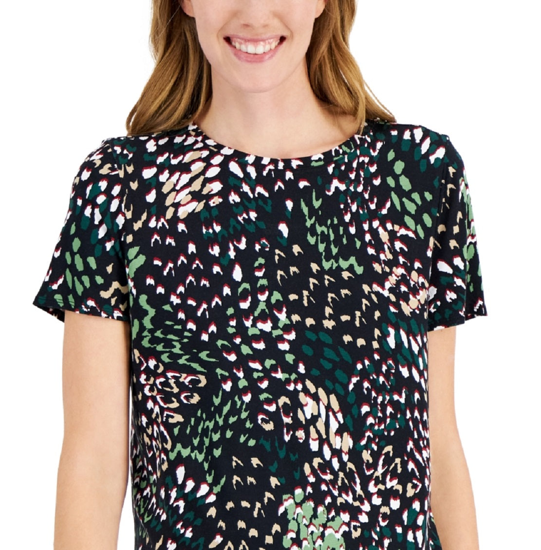 Camiseta feminina estampada Alfani Step Hem, verde, tamanho pequeno médio