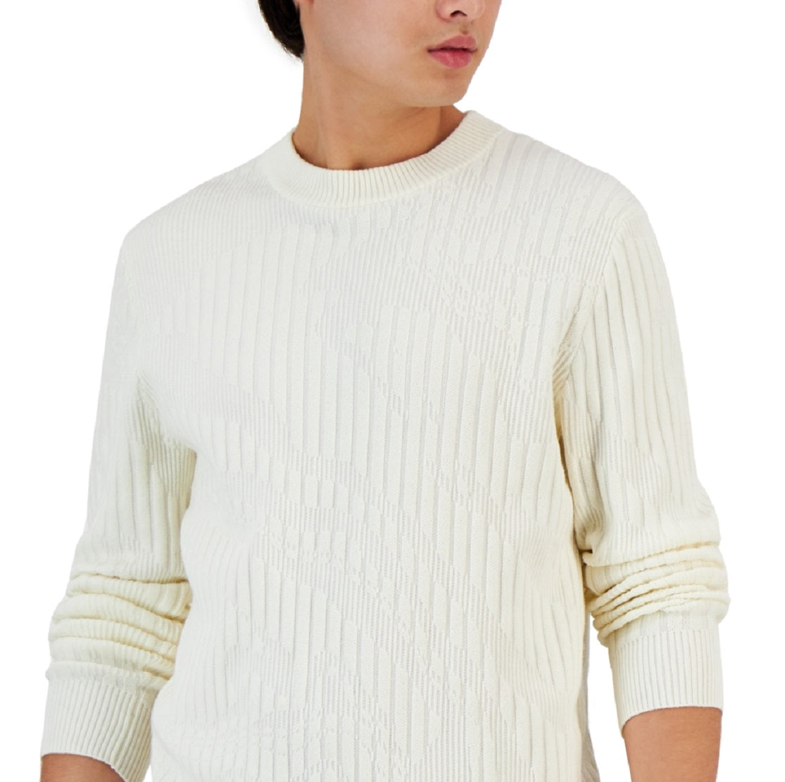 Suéter masculino Alfani com gola redonda canelada e estampa mármore, tamanho X-G, branco