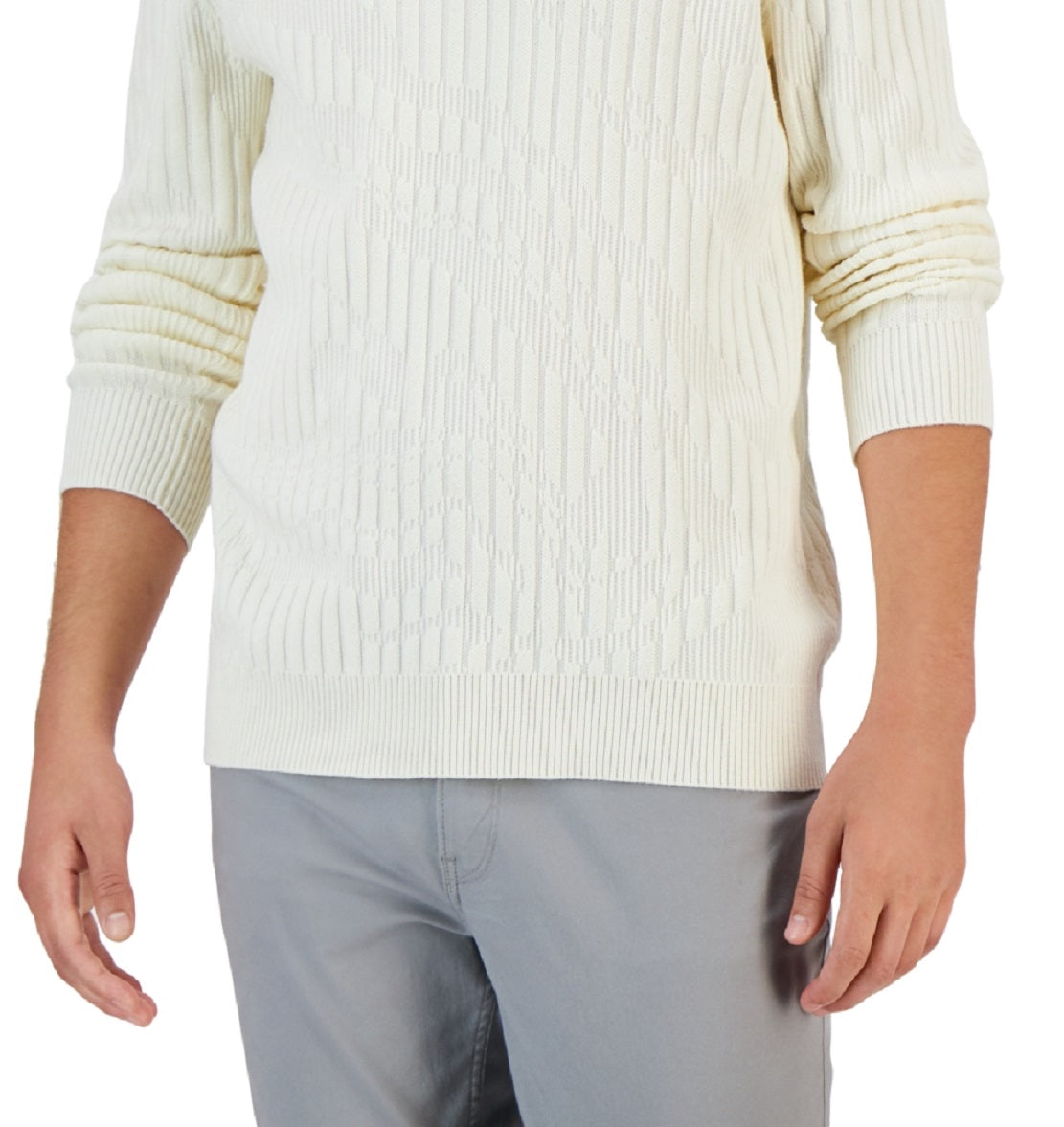 Suéter masculino Alfani com gola redonda canelada e estampa mármore, tamanho X-G, branco