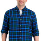 Camisa de flanela xadrez masculina Club Room, tamanho grande, azul, ajuste regular